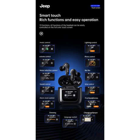JEEP - EW118 - Smart Touch Wireless Earbuds With Built-In Flashlight -Black