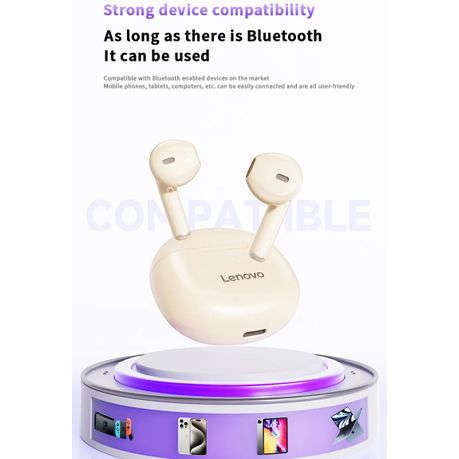 LENOVO - TC3303 - IPX4 Bluetooth Earbuds With Noise-Canceling Mic - White