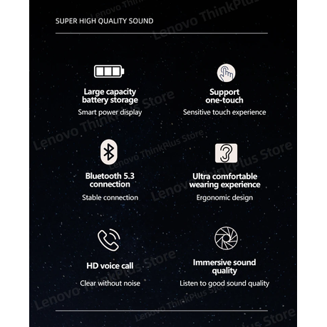 Lenovo Thinkplus - LP15 - Sweatproof Wireless Earbuds With Mic - Black