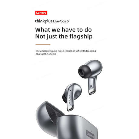 Lenovo Thinkplus - LP5 - TWS Waterproof Earbuds With Mic - Silver