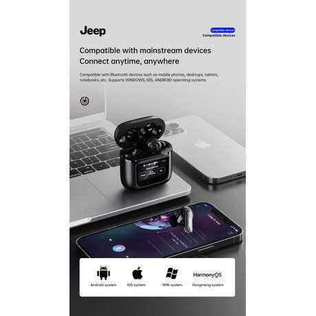 JEEP - EW118 - Smart Touch Wireless Earbuds With Built-In Flashlight -Black