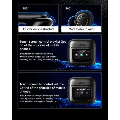 JEEP - EW118 - Smart Touch Wireless Earbuds With Built-In Flashlight -Black