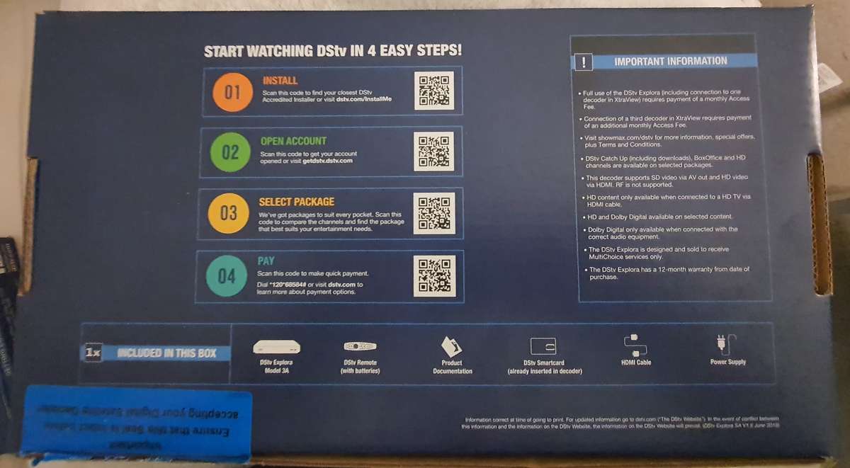 DSTV Explora 3A Decoder + DSTV WiFi Connector - Never Used Sealed