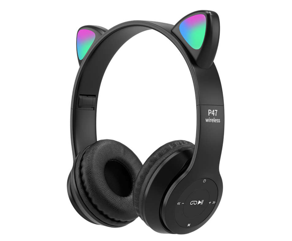 AFR P47M Cat Ears Bluetooth Headphones Wireless LED Light Up - Black