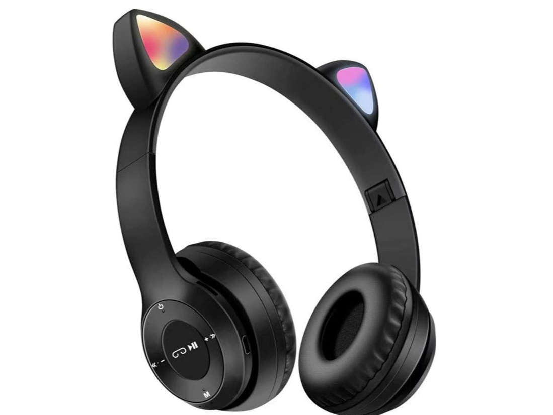 AFR P47M Cat Ears Bluetooth Headphones Wireless LED Light Up - Black