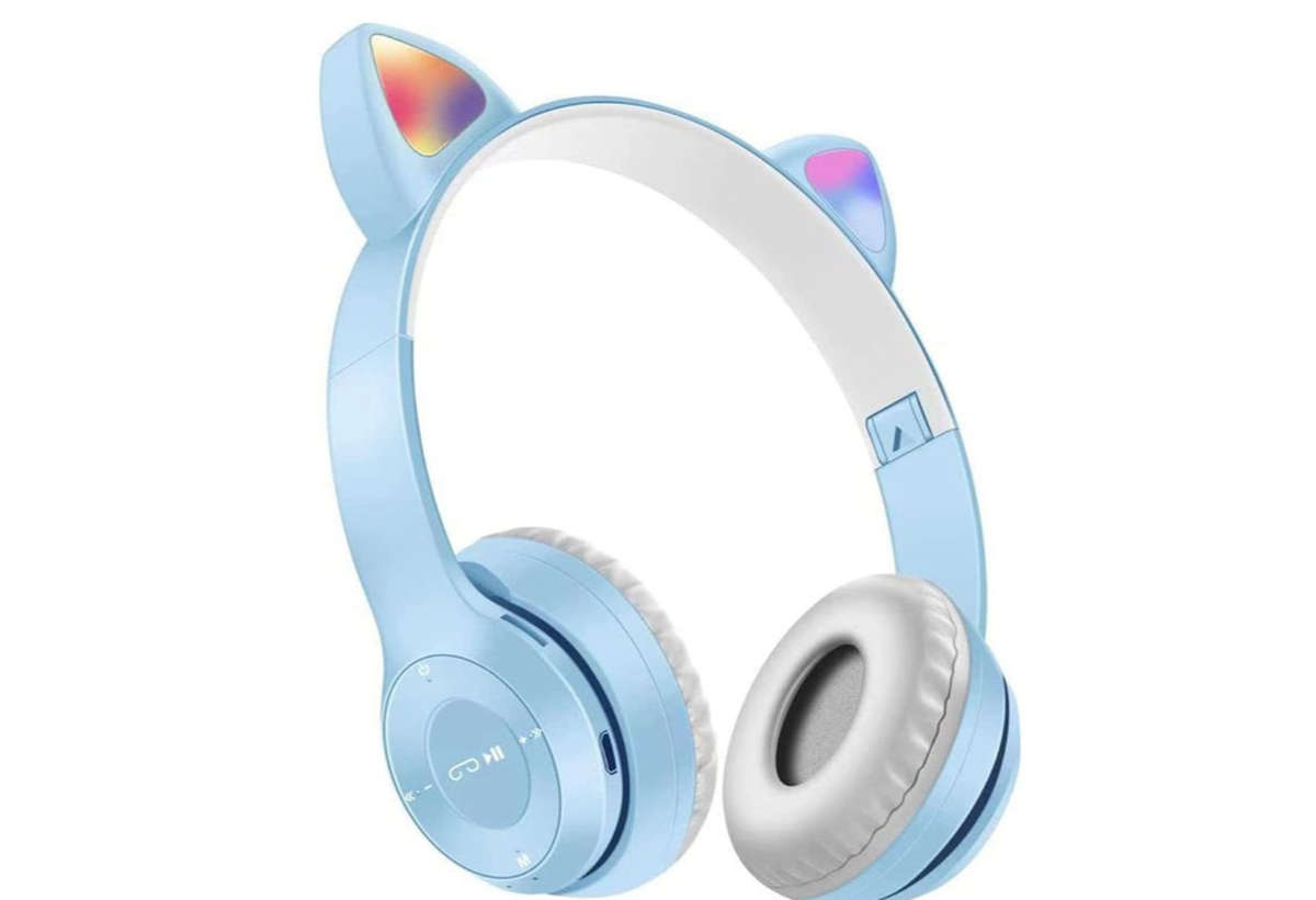 AFR P47M Cat Ears Bluetooth Headphones Wireless LED Light Up - Light Blue