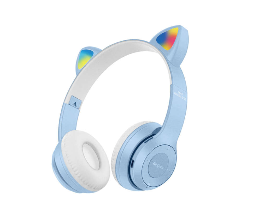 AFR P47M Cat Ears Bluetooth Headphones Wireless LED Light Up - Light Blue
