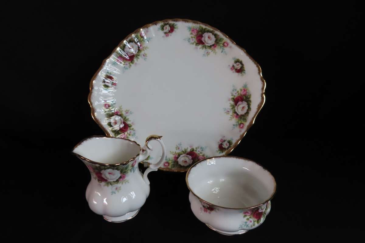 Royal Albert Celebration Large Cake Plate, Tea Milk Jug & Tea Sugar Bowl.