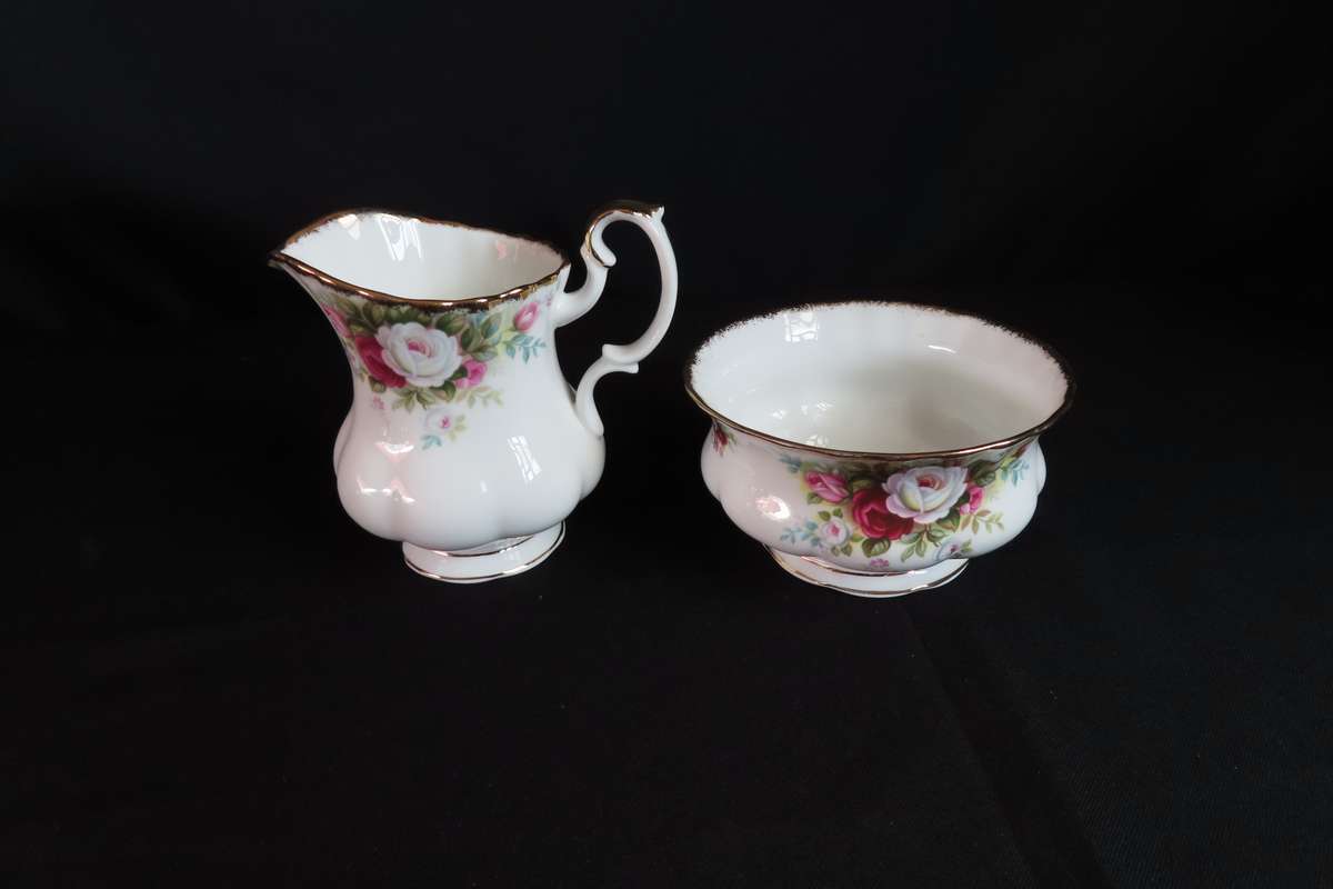 Royal Albert Celebration Large Cake Plate, Tea Milk Jug & Tea Sugar Bowl.