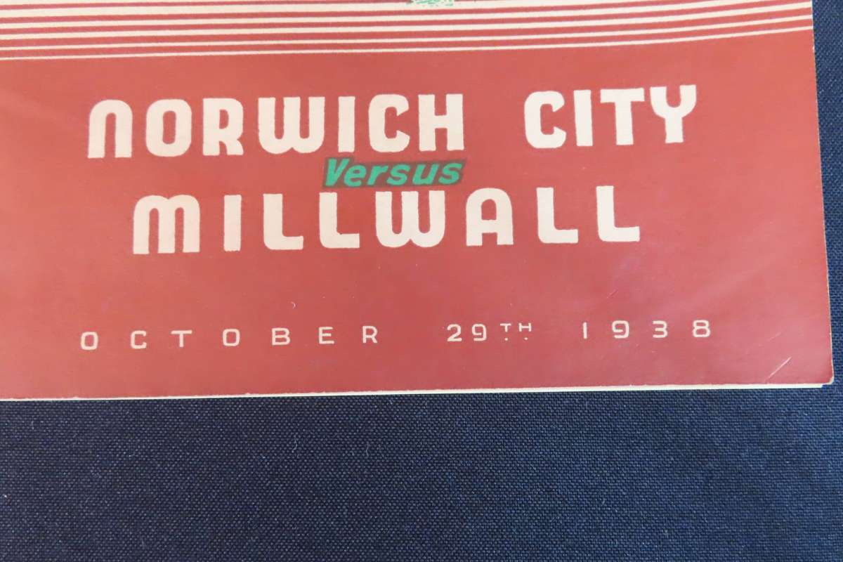 Souvenir Programme Norwich City Versus Millwall October 29th 1938