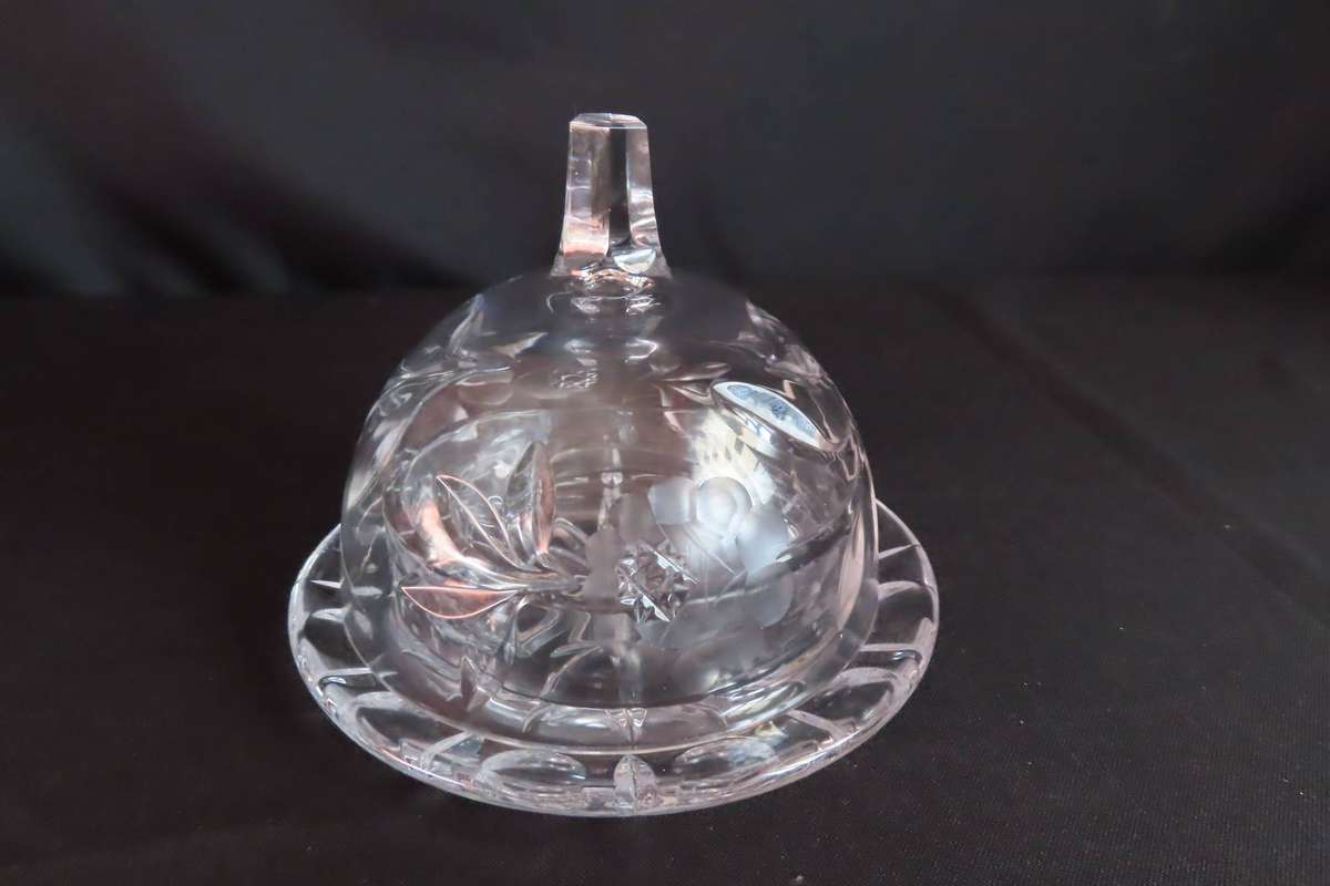Rose Cut Crystal Dome Butter Dish.