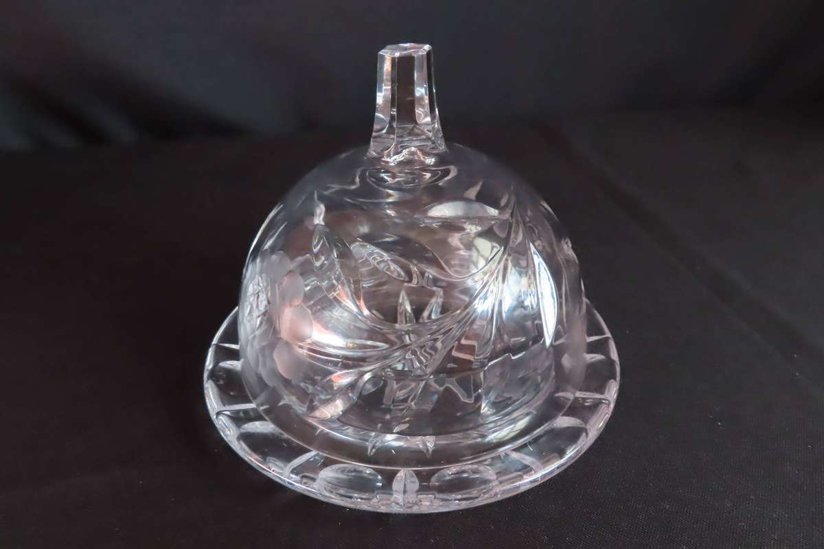 Rose Cut Crystal Dome Butter Dish.