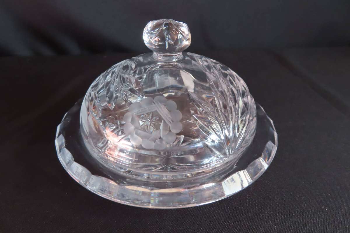 Rose Cut Crystal Butter Dish.