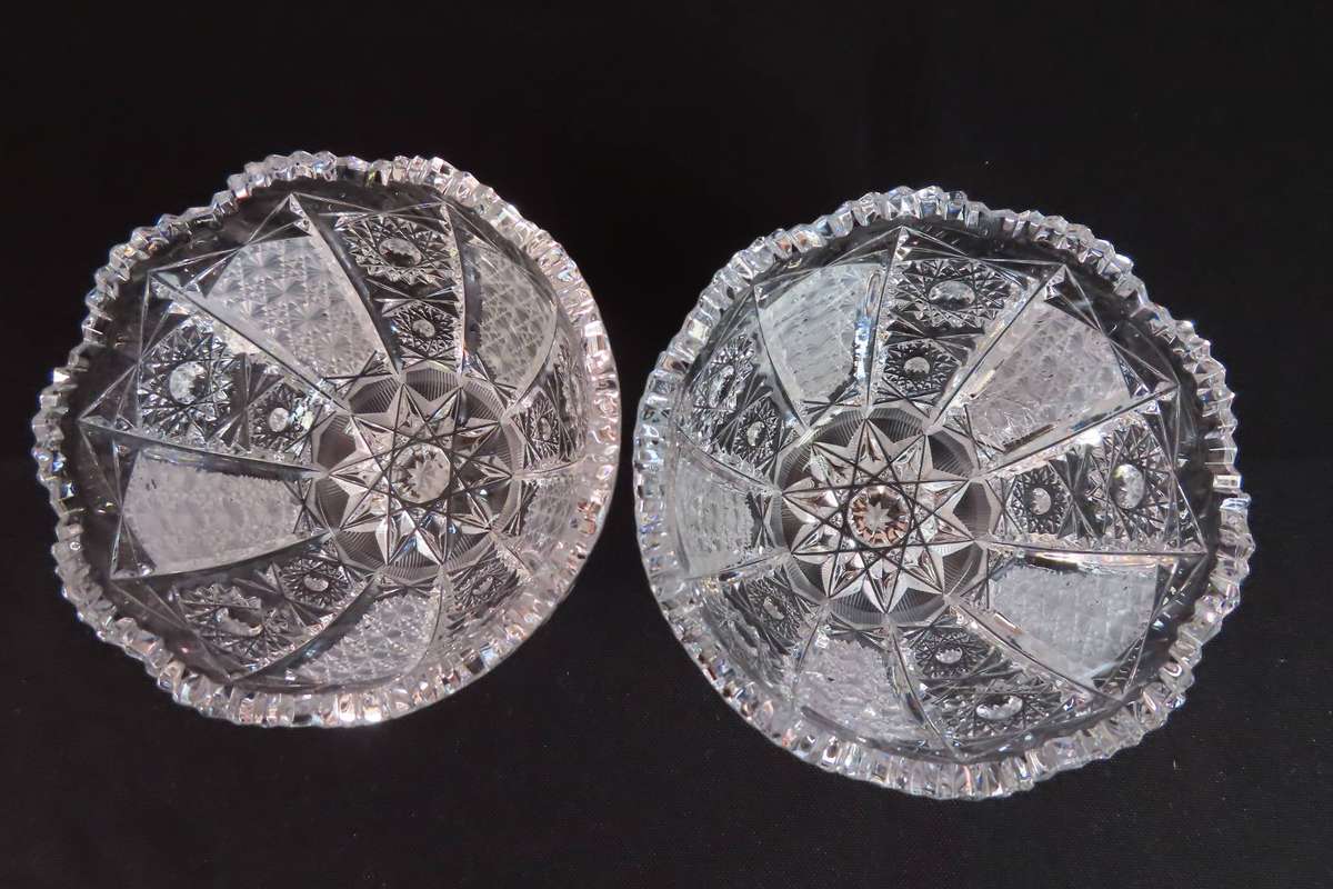 American Brilliant Period (ABP) Cut Crystal Bowls and Small Tray.