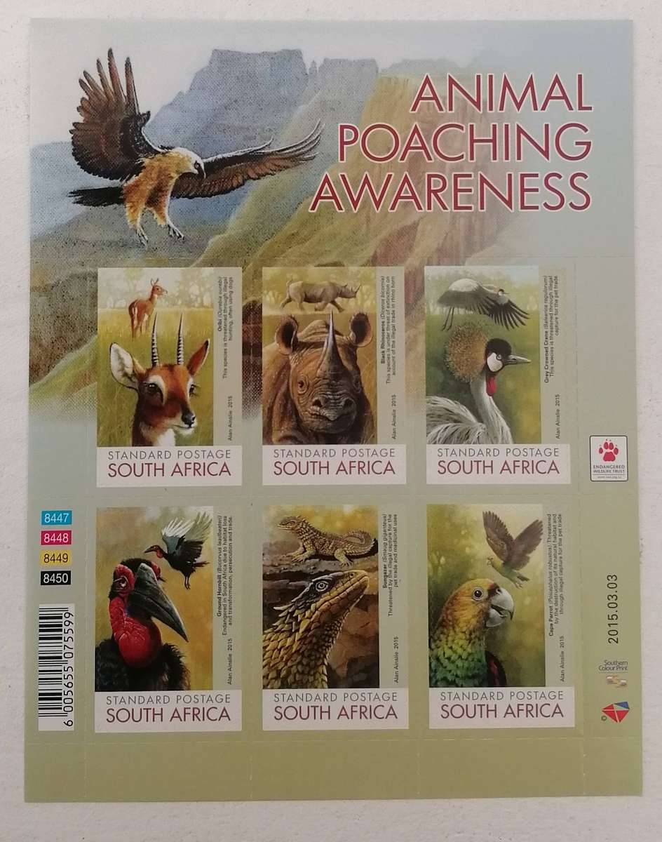 RSA 2015 Sheetlet of 6 Animal Poaching Awareness