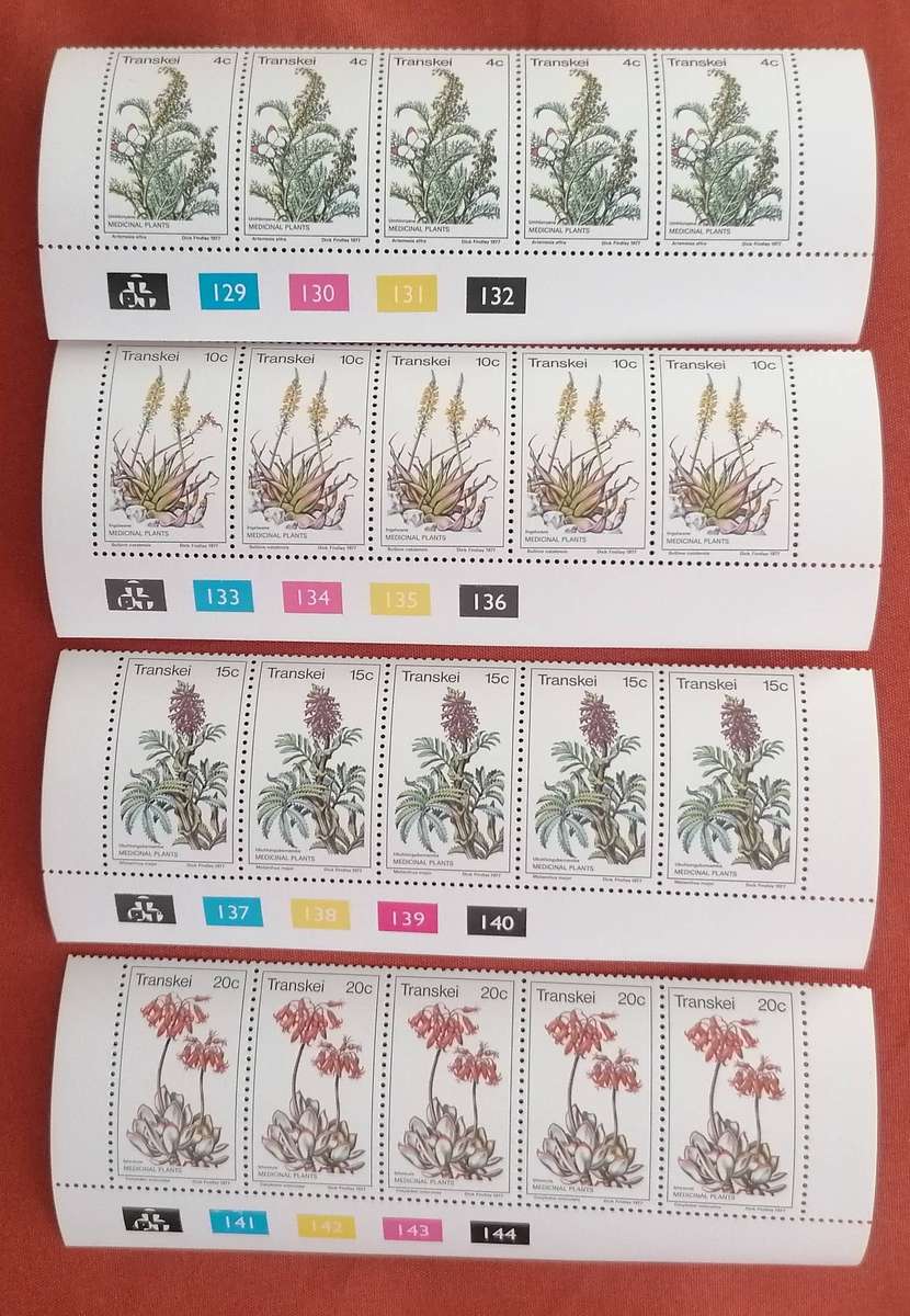 Transkei 1977 Medicinal Plants  First Series  Control Strips of 5