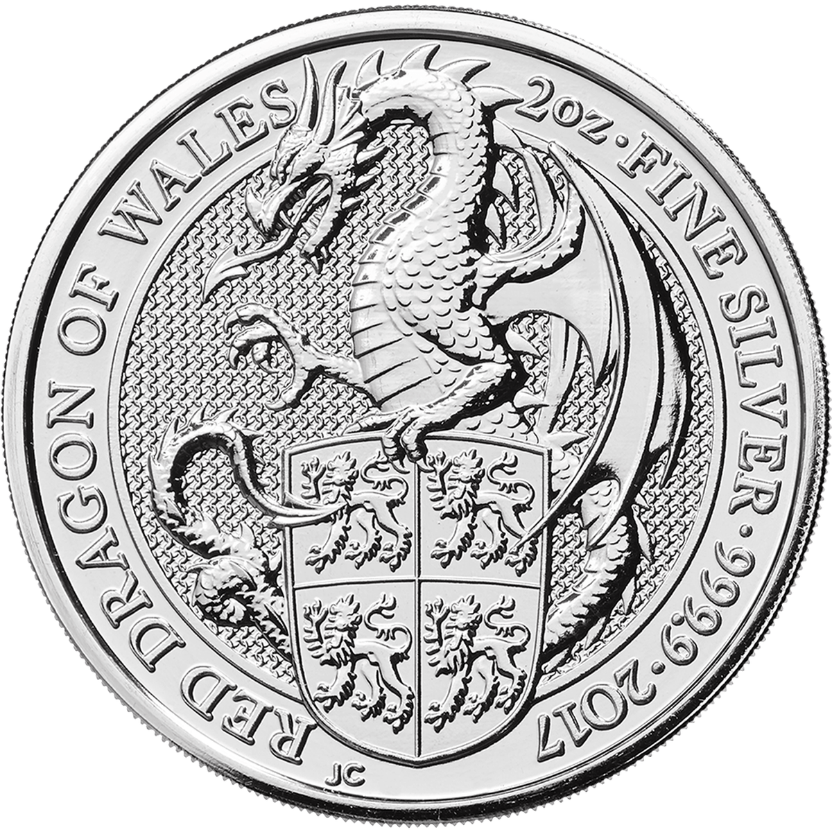 2017 2 Oz Silver Queen's Beasts Red Dragon Of Wales