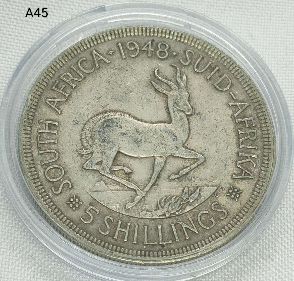 1948 Union of SA Crown - 5 shillings - .800 silver - in capsule