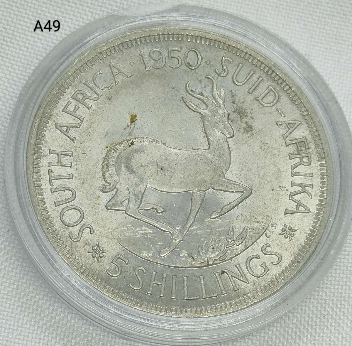 1950 Union of SA Crown - 5 shillings - .800 silver - in capsule