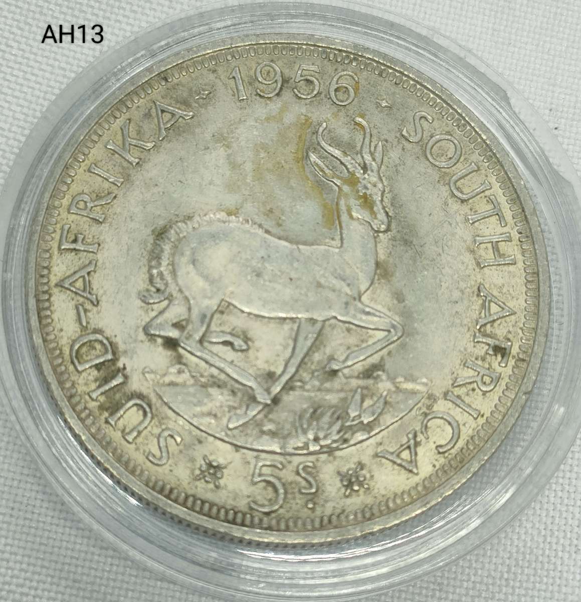 1956 Union of SA crown - 5 shillings - .500 silver - in capsule