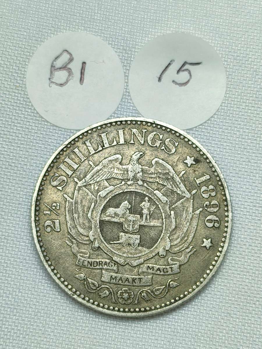 ZAR 2 1/2 Shillings/ Half Crown: 1896: Scarce Sterling Silver (.925) coin: