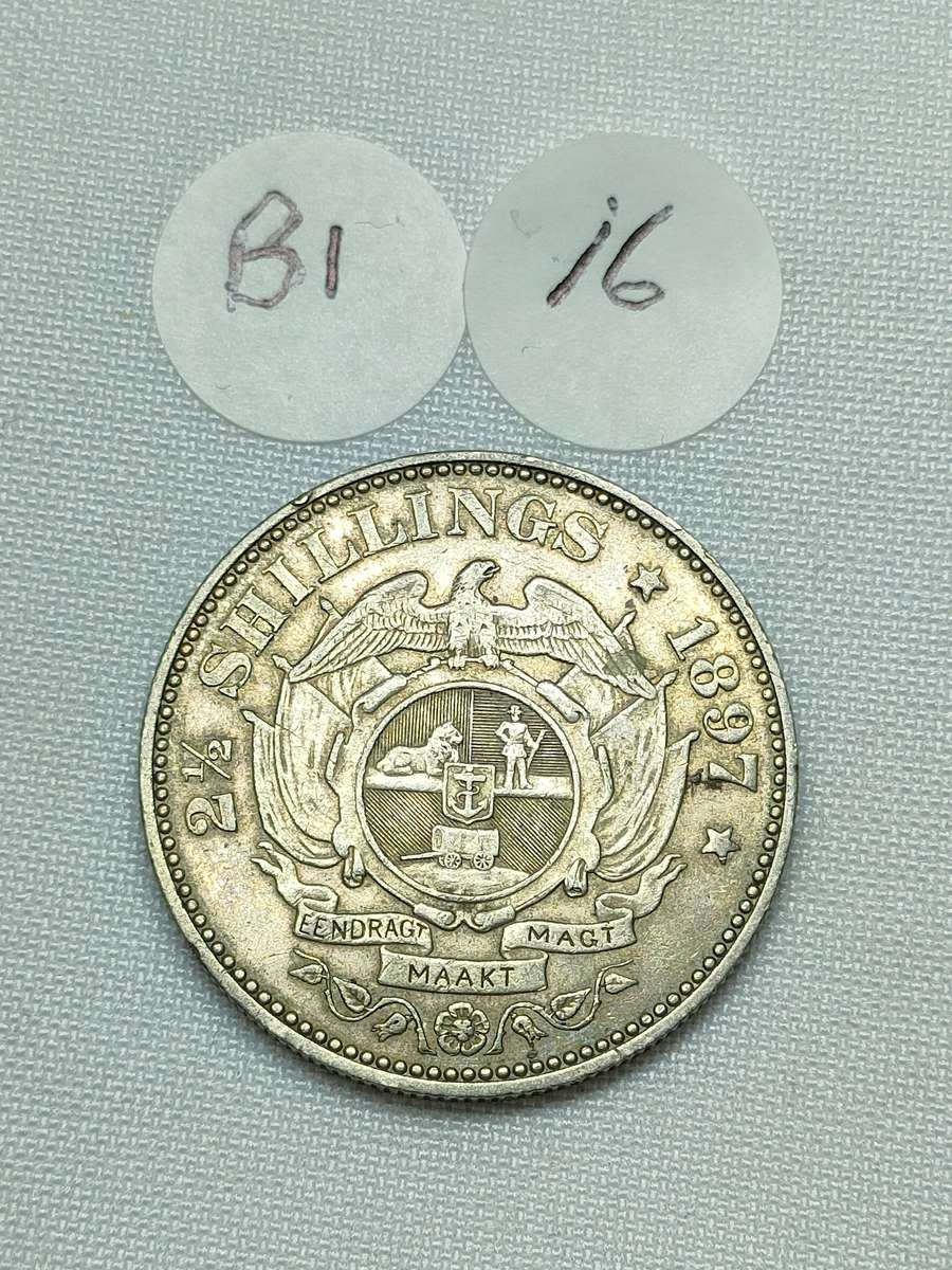 ZAR 2 1/2 Shillings/ Half Crown: 1897: Scarce Sterling Silver (.925) coin:
