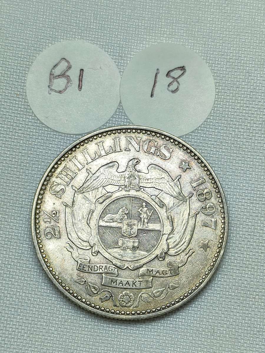 ZAR 2 1/2 Shillings/ Half Crown: 1897: Scarce Sterling Silver (.925) coin: