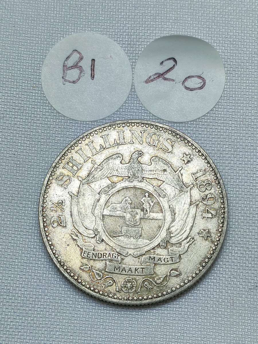 ZAR 2 1/2 Shillings/ Half Crown: 1894: Scarce Sterling Silver (.925) coin: