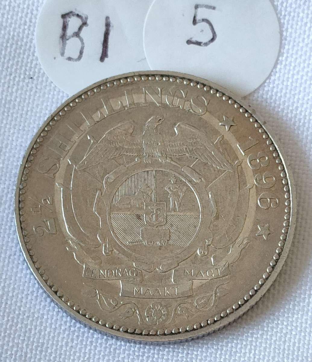 ZAR 2 1/2 Shillings/ Half Crown: 1896: Scarce Sterling Silver (.925) coin: