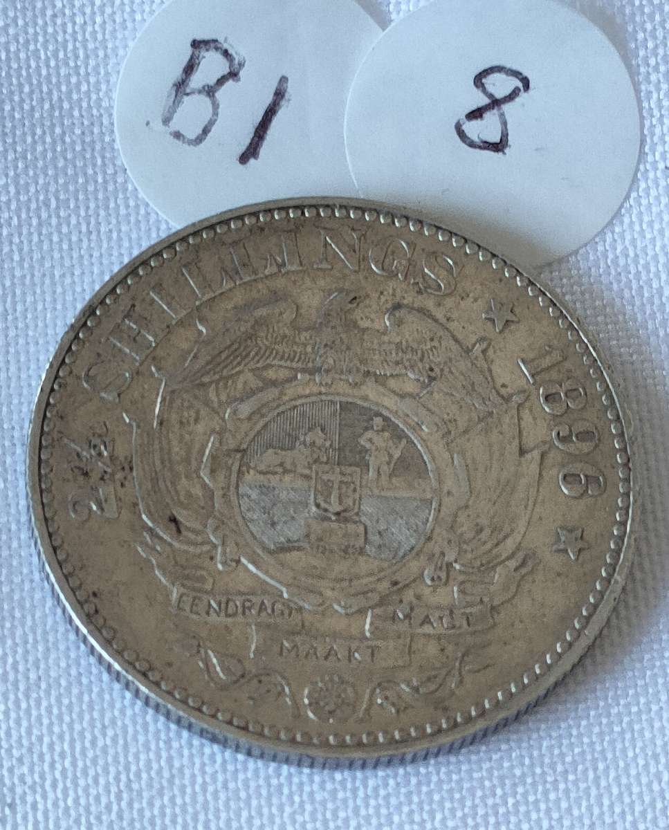 ZAR 2 1/2 Shillings/Half Crown: 1896: Scarce Sterling Silver (.925) coin: Details coin
