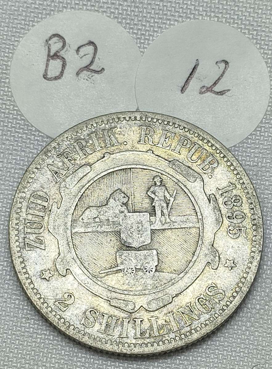 ZAR 2 Shillings: 1895: Scarce Sterling Silver (.925) coin: