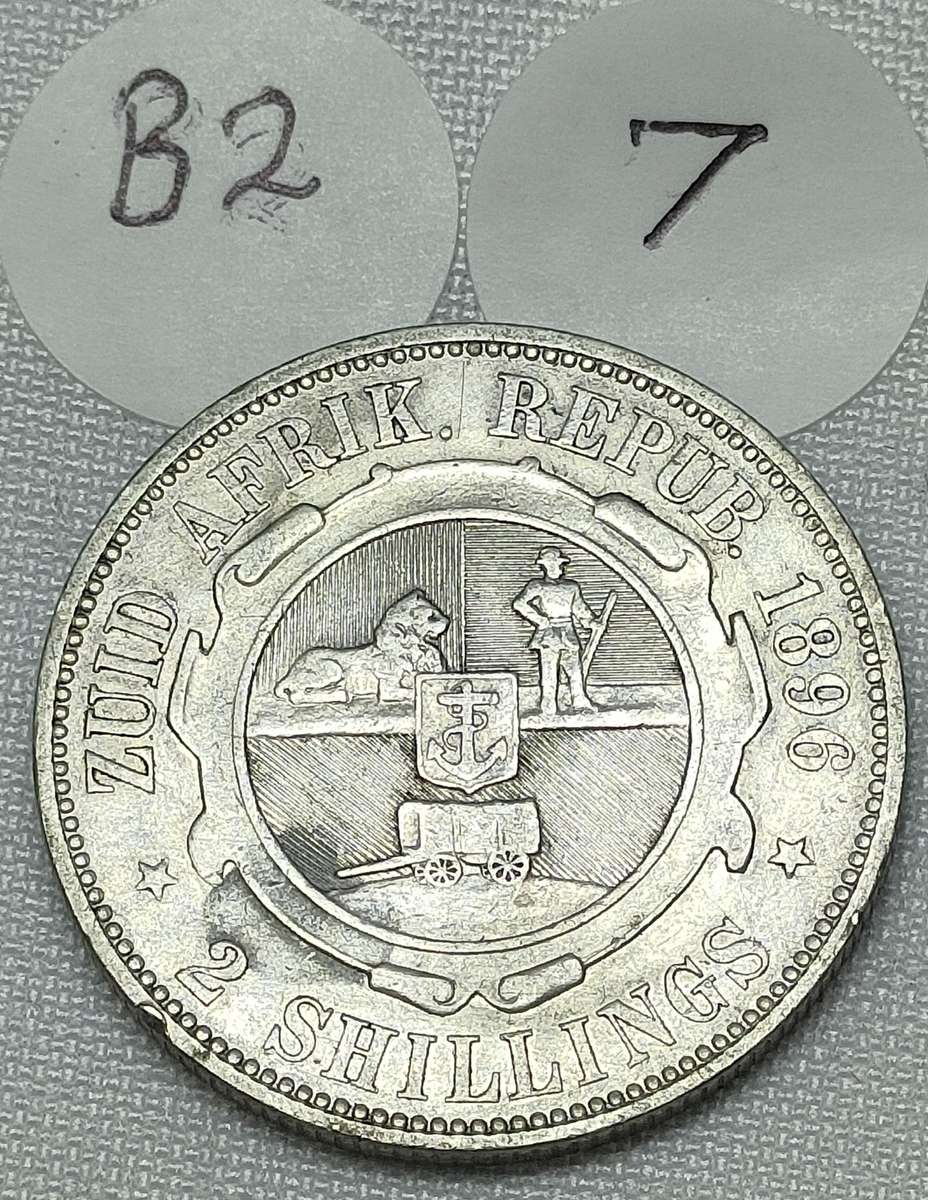 ZAR 2 Shillings: 1896: Scarce Sterling Silver (.925) coin: