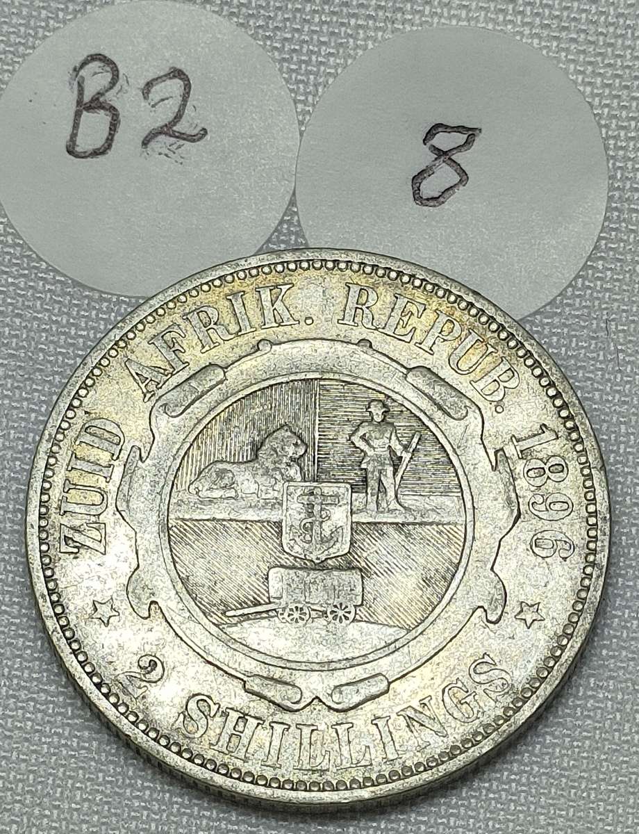 ZAR 2 Shillings: 1896: Scarce Sterling Silver (.925) coin: