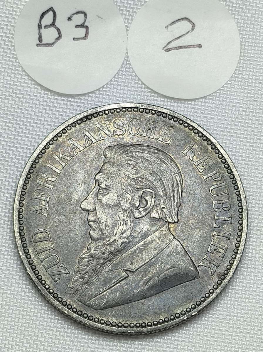 ZAR  2 1/2 Shillings Half Crown: 1897: Scarce Sterling Silver (.925) coin: