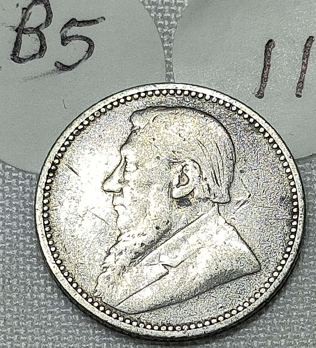 ZAR sixpence (6 D): 1895: Scarce Sterling Silver (.925) coin: Dirty