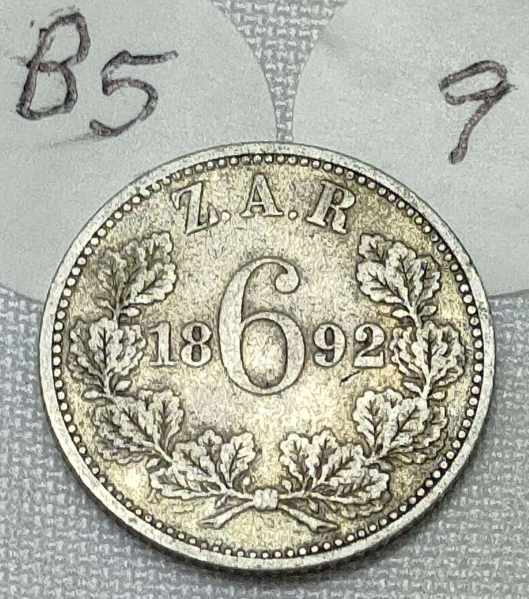 ZAR Sixpence: (6D): 1892: Scarce Sterling Silver (.925) coin: