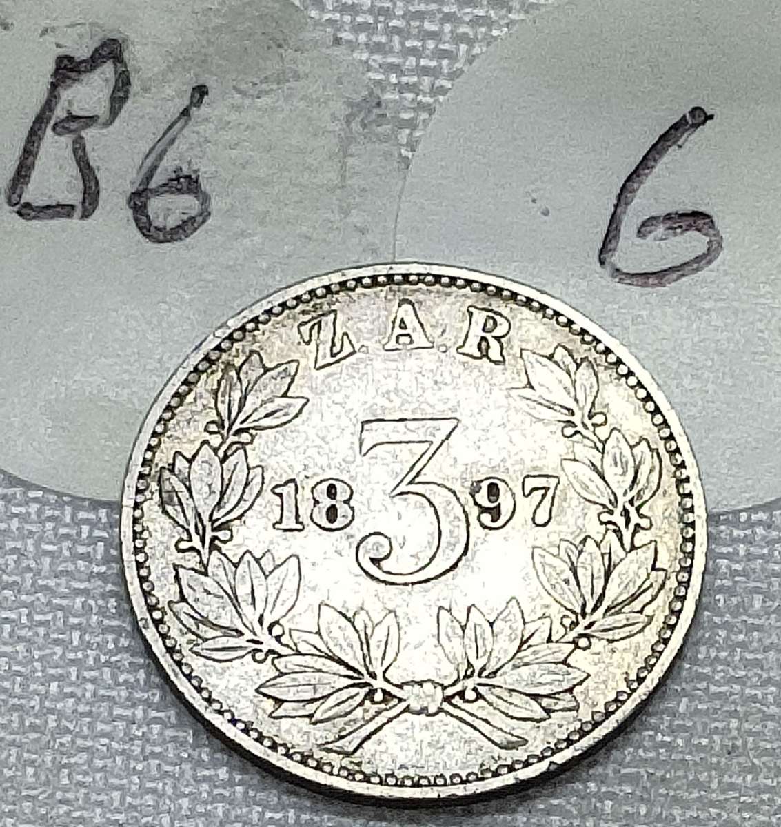 ZAR Threepence: (3D): 1897: Scarce Sterling Silver (.925) coin: