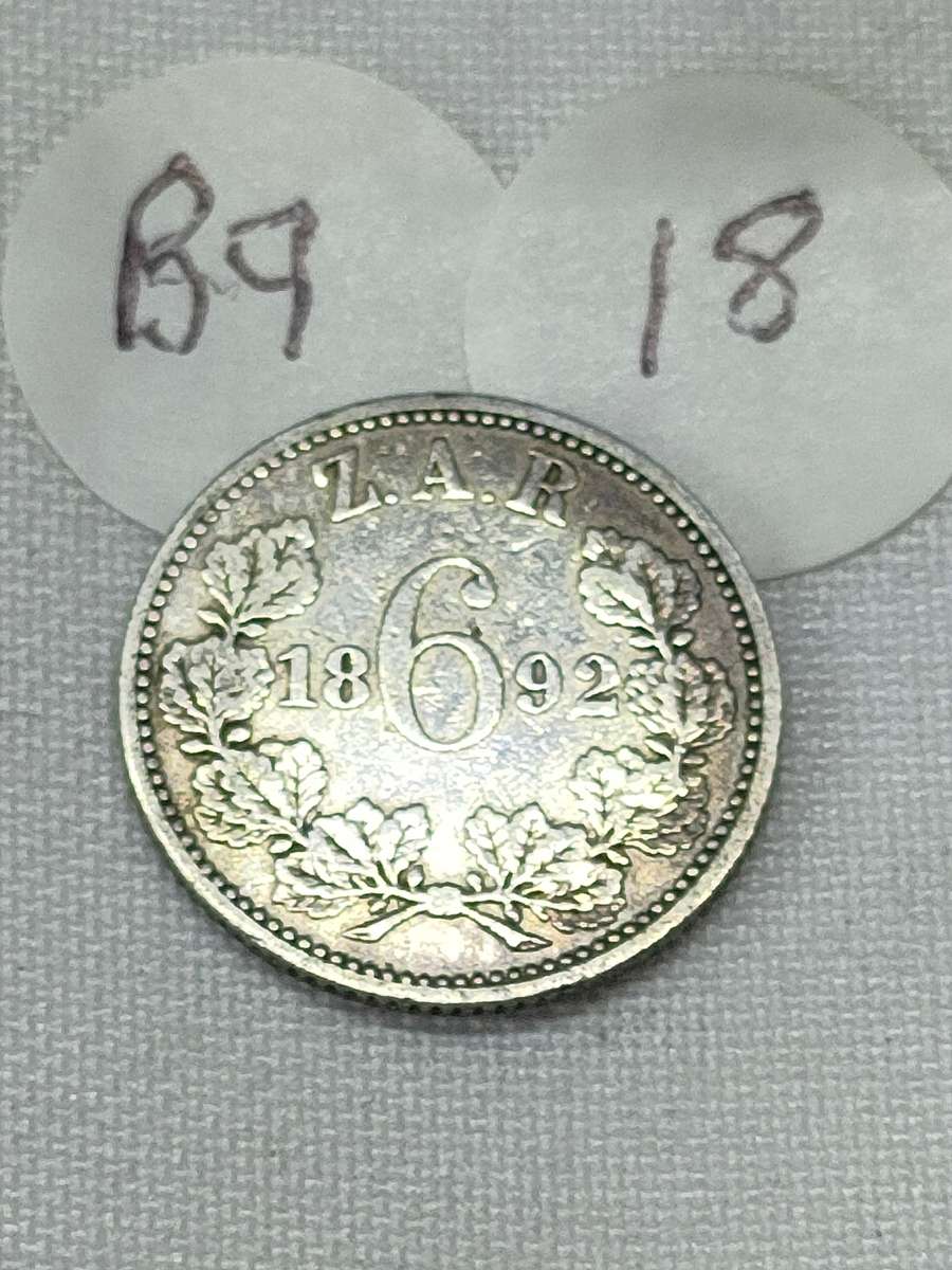 ZAR 6D (Sixpence): 1892: Scarce and valuable coins