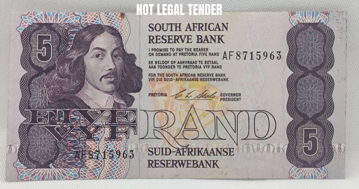 SARB banknote - R5 - AF prefix - CL Stals - UNC - not legal tender- BN 28 the previous number