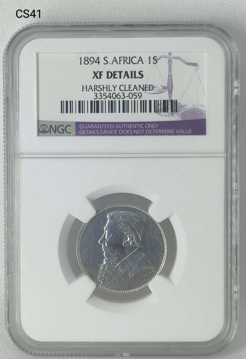 1894 ZAR  1 Shilling -NGC graded - XF details-harshly cleaned