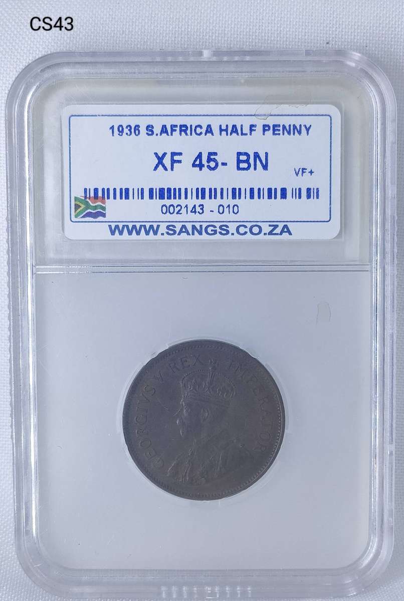 1936 South Africa 1/2 penny -SANGS graded - XF-45 BN