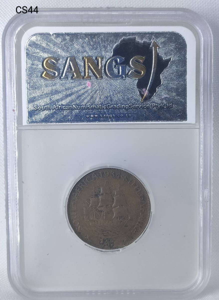 1934 South Africa 1/2 penny -SANGS graded - VF-20 BN