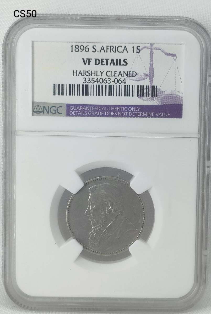 1896 ZAR 1 shilling -NGC graded - VF details-harshly cleaned
