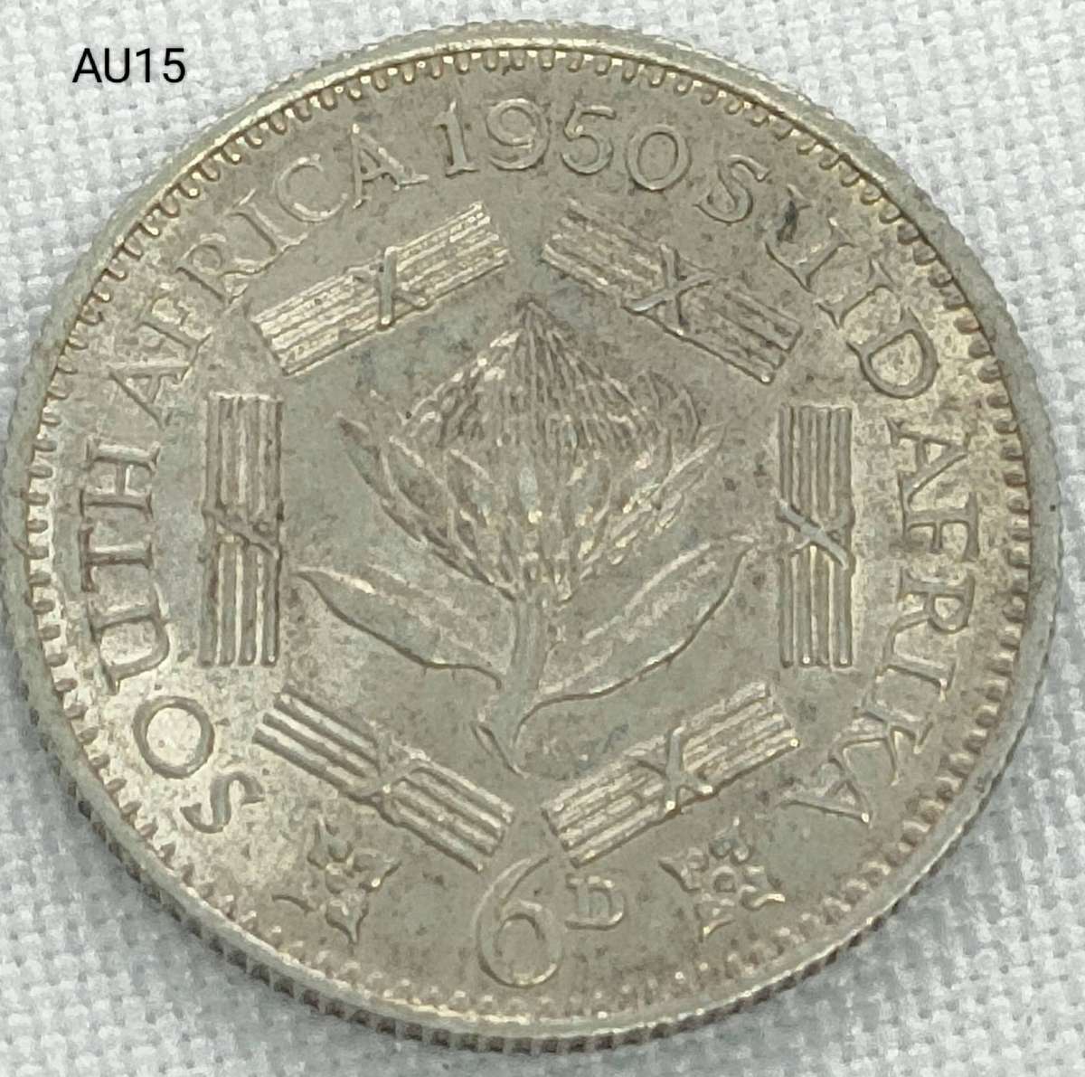 1950 Union of SA six pence - .800 silver coin - A/UNC