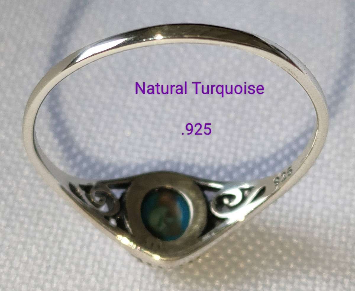 Guaranteed sterling silver natural turquoise ring - 925 mark - Size US7 - info on image