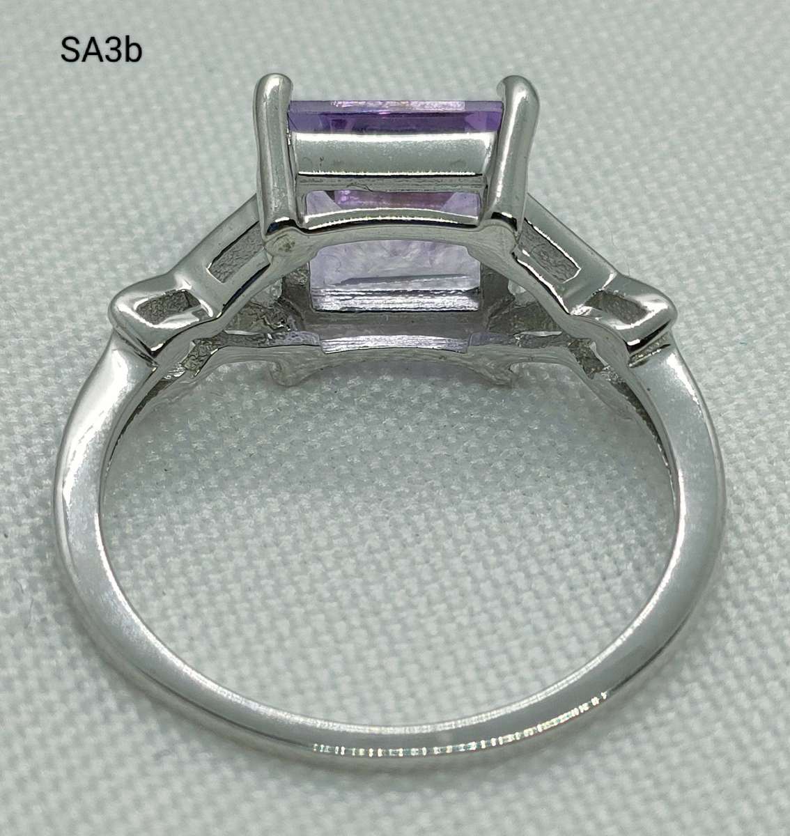 Sterling silver natural Amethyst & diamond ring- 925 stamped - US7 - large gemstone 3 ct