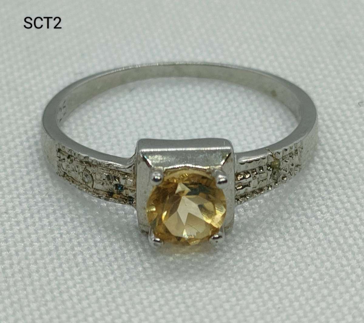 Sterling silver natural Citrine & diamond ring- 925 stamped -size 7 -