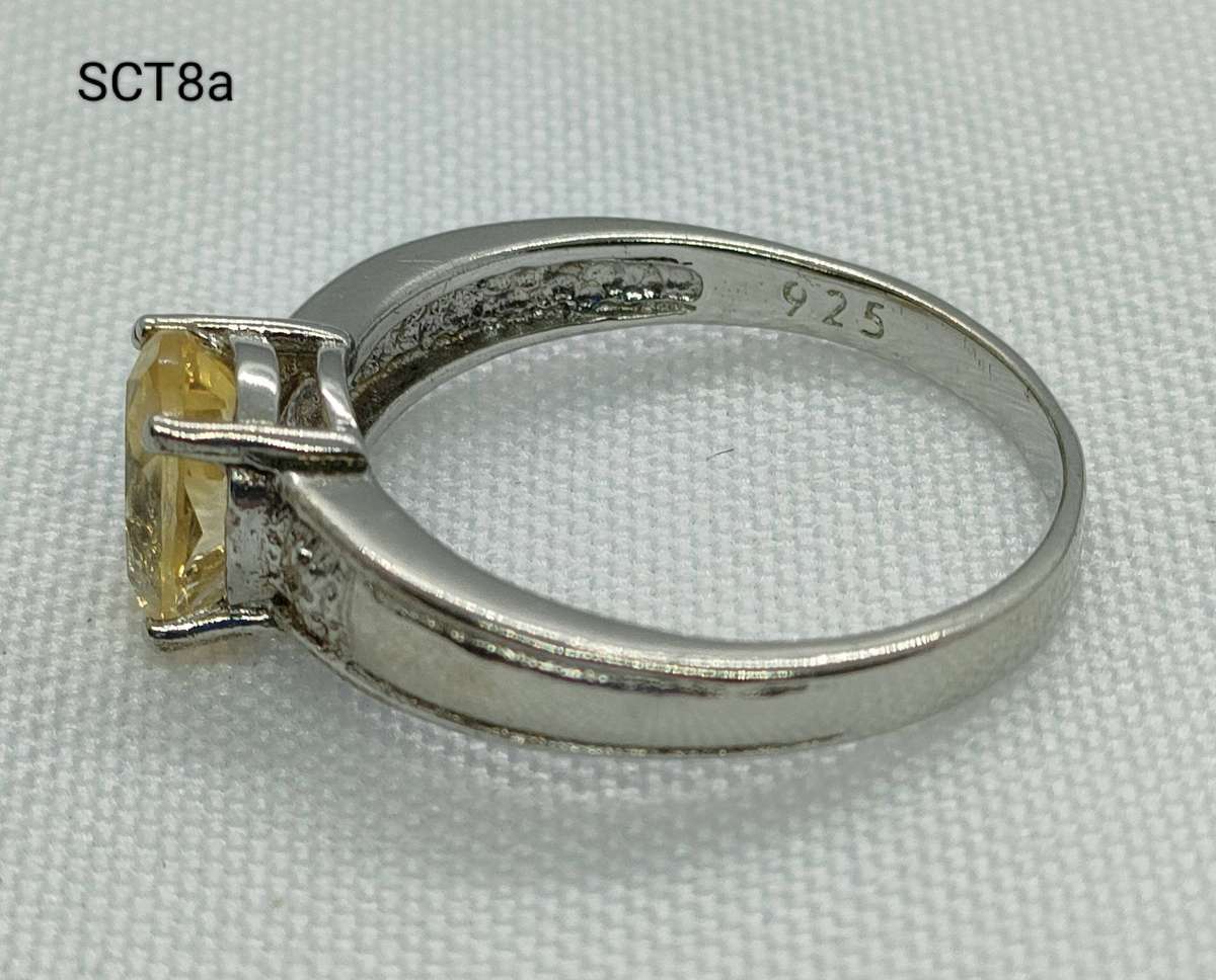 Sterling silver natural Citrine & diamond ring- 925 stamped -size 7 - large gemstone