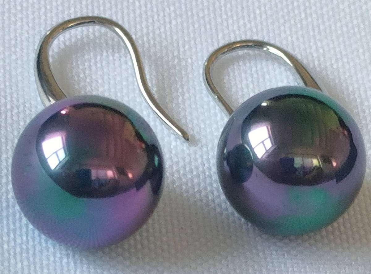 Huge sterling silver Tahitian pearl earrings - 925 stamped - beautifully designed