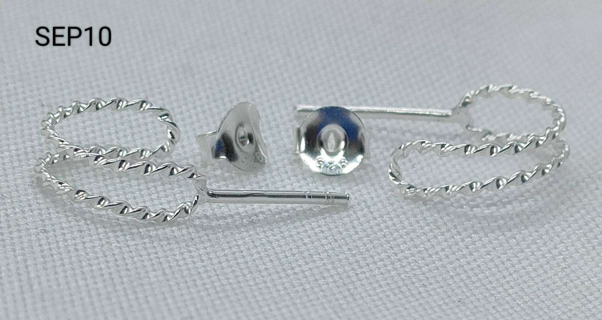 New Sterling Silver plain half hoop double rail stud earrings-lovely design-925stamp